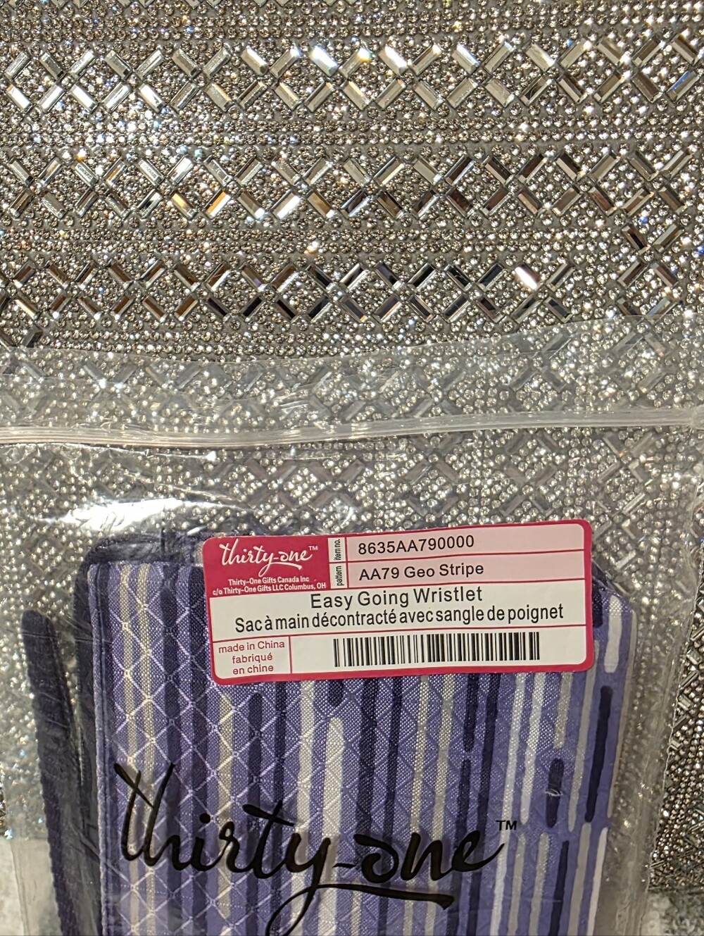 Thirty-One NWT Easy Going Wristlet in Geo Stripe Purple MSRP$35